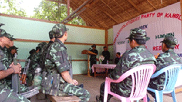 Officers and cadres of PREPAK celebrating the outfit's 36th raising day on October 9 at an undisclosed location