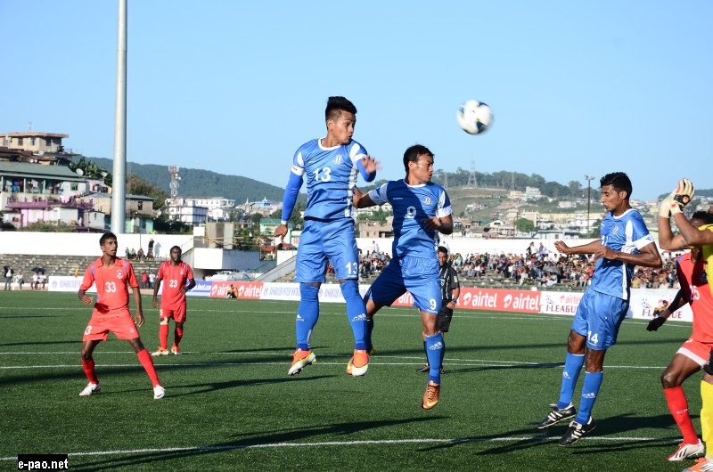 An action during  Rangdajied United FC match against Churchill Brothers SC