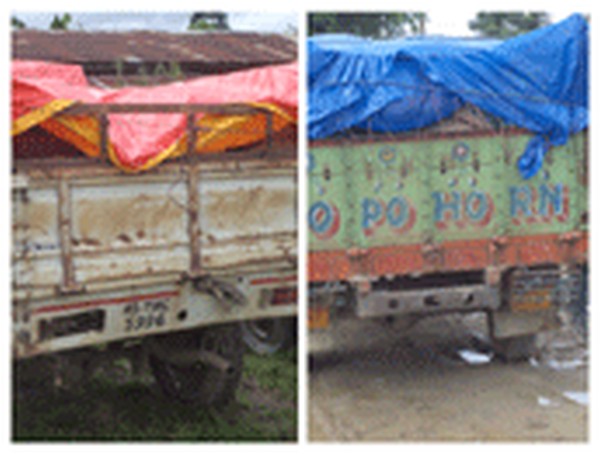 The seized trucks at Jiribam