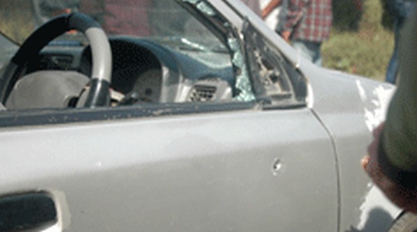 The bullet riddled car in which Manisana was travelling