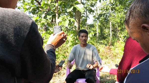 Former RPF/PLA cadre Thoudam Umakanta, who surrendered as a KYKL-MDF, speaks to newspersons at a hideout of the RPF/PLA in a hill district area