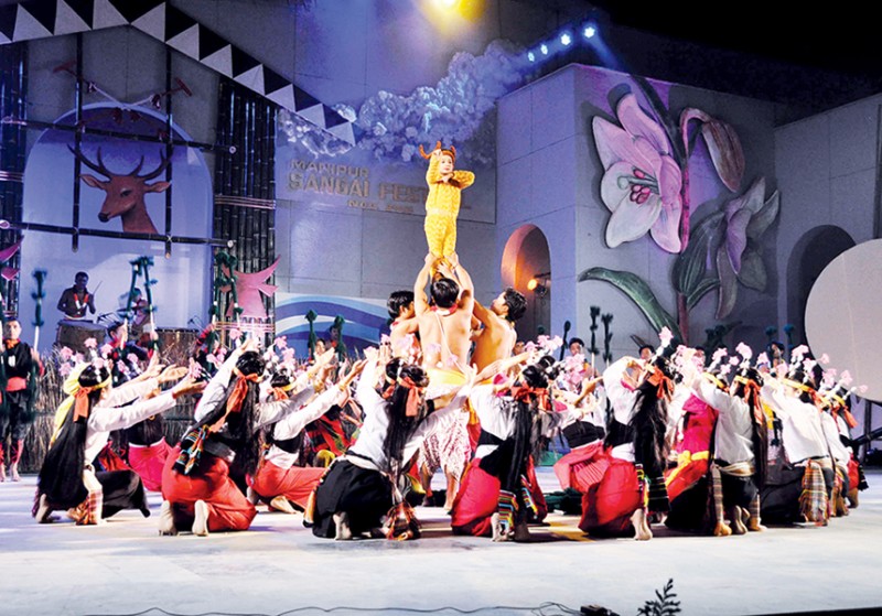 A cultural ensemble at the inaugural function of Manipur Sangai Festival