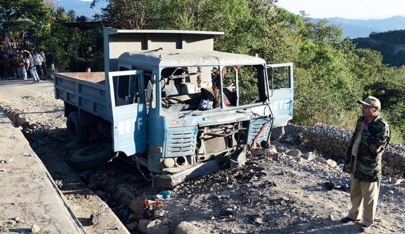 The BRTF truck destroyed during the PLA attack at Ukhrul 