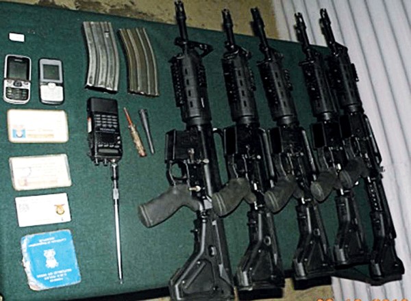 Five US made M4 A1 5.56mm carbines with two magazines and one Kenwood radio set which were seized by Assam Rifles from Khudengthabi area on Tuesday