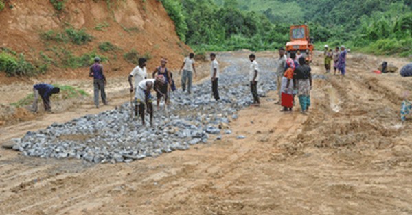 File photo of BRTF labourers working at an Imphal-Jiribam section of National Highway-37