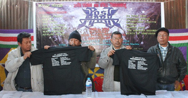 Founding members of rock band Post Mark during the launch T-shirt ahead of the band's silver jubilee celebration.<BR><BR>As part of the band members' re-union and silver jubilee celebration the band will perform in Sagolband Sayang ground on January 11