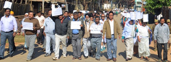 A protest rally staged at Moreh against the killing of two traders in Tamu