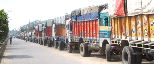 File pic of stranded trucks on the highway during an earlier blockade