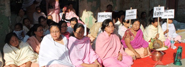 A sit-in-protest against the murder bid on Dr Taruni of RIMS