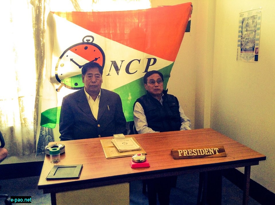New Nagaland NCP President Imtilemba Sangtam (left) seen assuming office with State NCP Legislature Party Leader Dr TM Lotha (right) at their Office, Dimapur on March 7, 2014