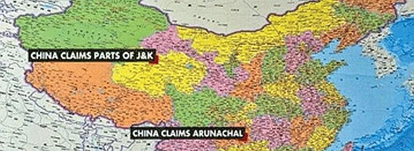 China maps J and K as its territory and Arunachal Pradesh