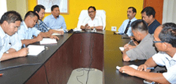 Works Minister Dr Kh Ratankumar speaking to a group of reporters at his office chamber