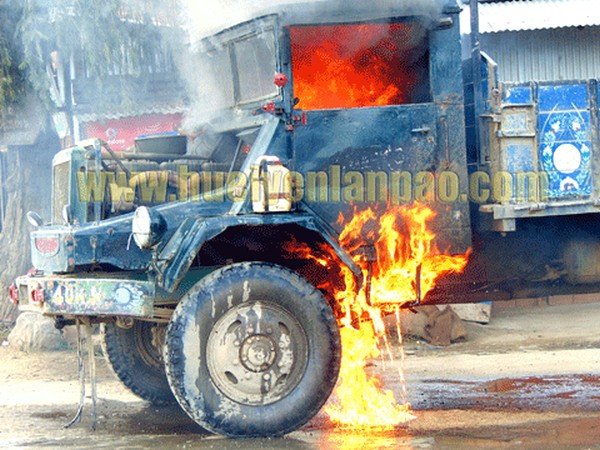 Truck carrying non-locals torched