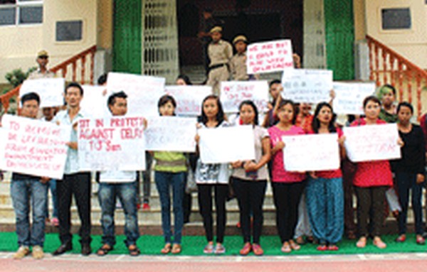 MU students staging a protest demonstration inside MU campus