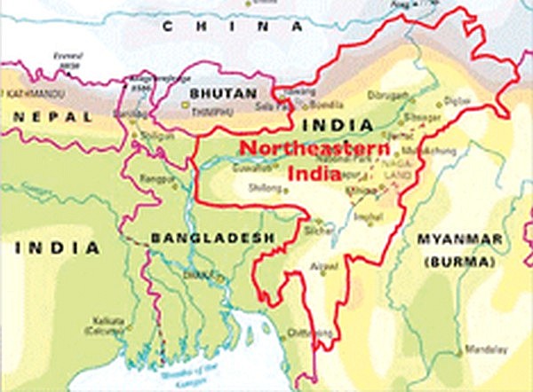 Map of North East with China 