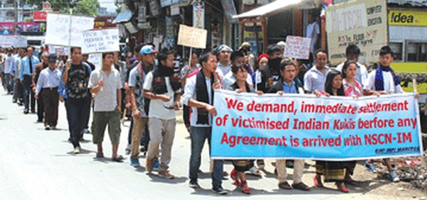 The protest rally taken out under the aegis of the Kuki Inpi Manipur (KIM) 