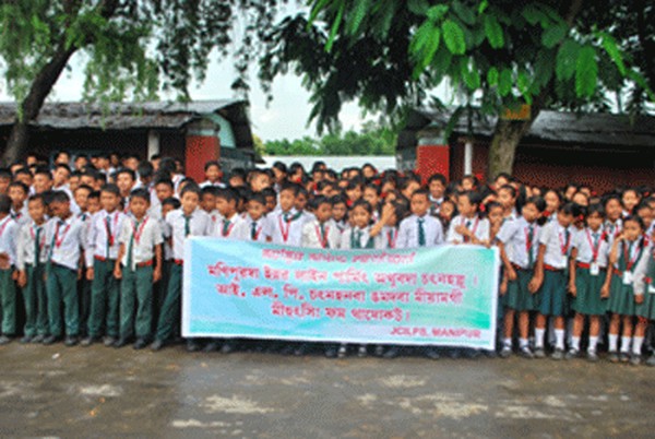 Students of Eternal Spring School staging a protest for implemention of ILPS in Manipur