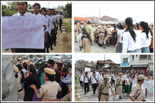 Different scenes of confrontation between police and student activists seen in the course of protest rallies and demonstrations staged in pursuit of the demand for ILPS in Manipur