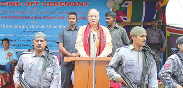 Chief Minister O Ibobi flagging off Thoubal-Kasom Khullen road construction work (File picture) 