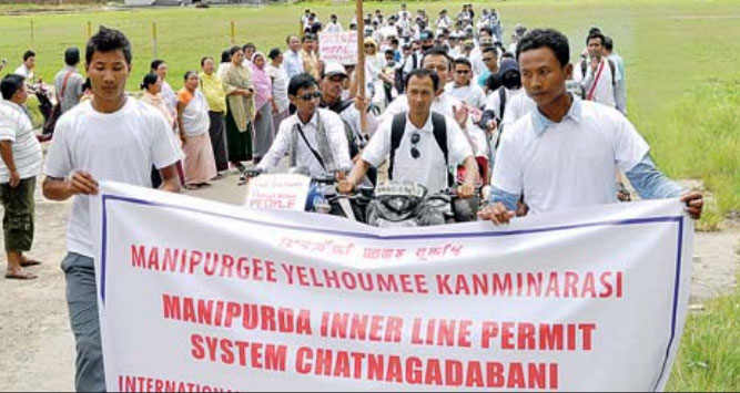 Rally demanding enforcement of ILPS in Manipur being flagged on World Indigenous People's Day