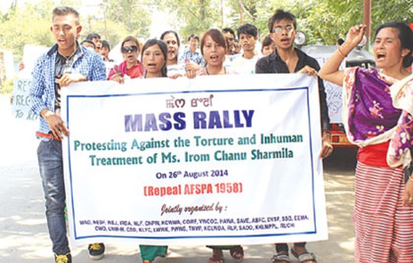 People taking out a protest rally in support of Sharmila