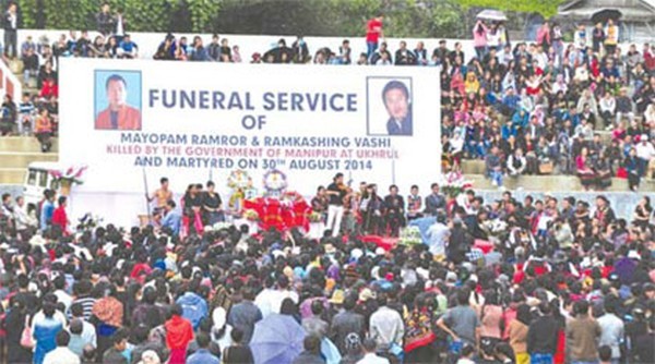 People assembling at Tangkhul Naga Long Ground to pay last respects to Mayopam and Ramkashing 