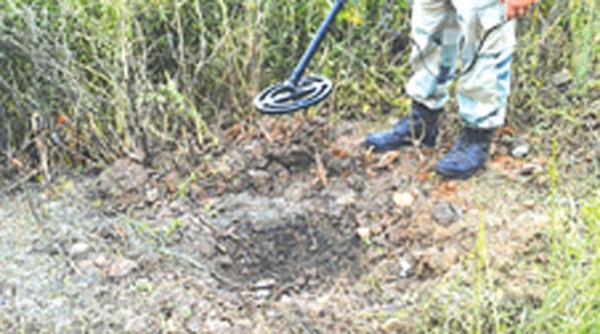 A jawan at the site of the bomb blast