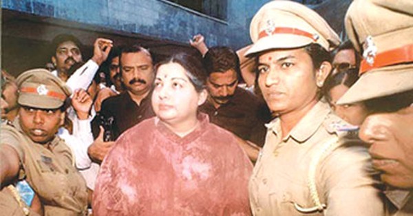 Chief Minister Jayalalithaa being taken away by the police after the Court's verdict