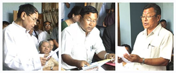 Filing nomination papers : INC's E Dwijamani, MPP's M Amutombi and AITC's Y Radheshyam