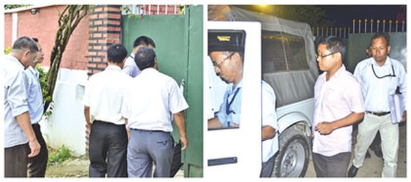 CBI sleuths entering the residence of Dr Sekharjit (left) and right coming out after the search