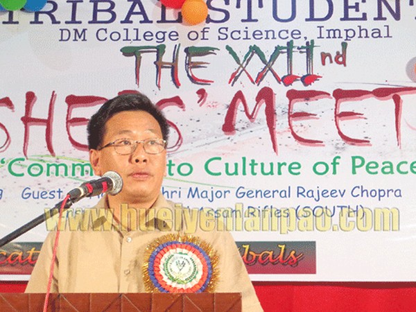 MLA Victor Keishing at the Fresher's meet of Tribal Students' Union, DM College of Science