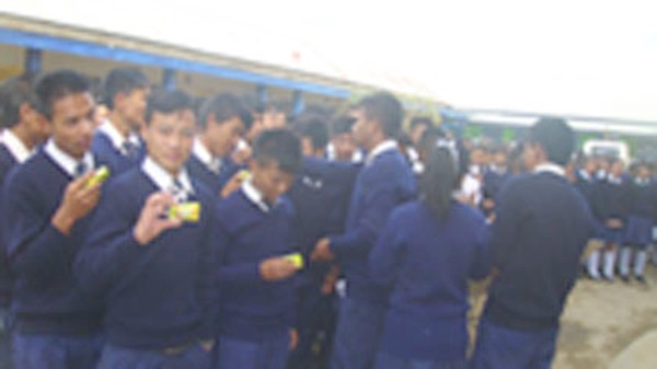 Students of Ukhrul being presented a soap during the Hand Wash Day observance