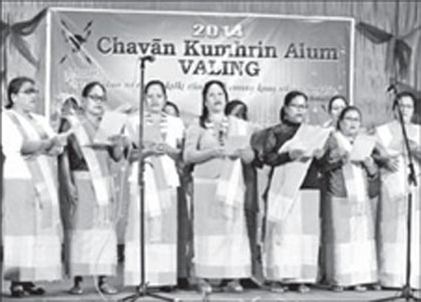 A choir group presenting a group song during the Chavan Kumhrin celebration at TRI Imphal