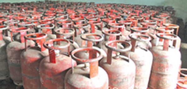 LPG cylinders inside the godown of a gas agency