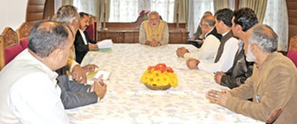 Prime Minister holding talks with a cross section of people at the Raj Bhawan, Srinagar