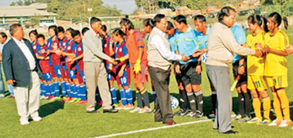Dignitaries inspecting players before the match