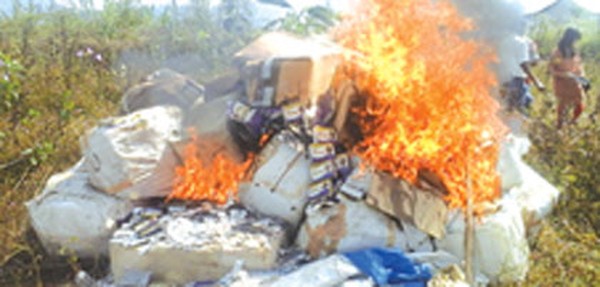 The seized drugs being consigned to flames
