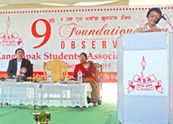 A dignitary speaking during the programme at Keishampat