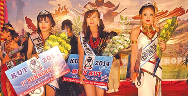 Chandel District Miss Kut Jenny Nenghoithem Suantak flanked by Achong Haokip and Olivia Zou
