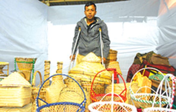 Abujam Arunkumar with his exquisite bamboo products