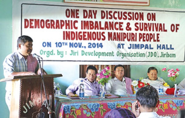A discussion on democraphic imbalance organised by JDO in progress at JIMPAL Hall, Jiri