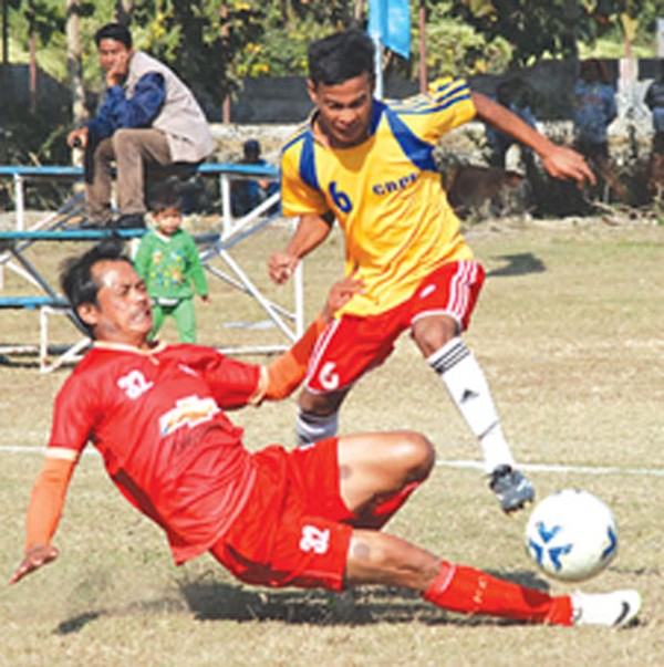 A game during 5th Shaheed Manoranjan Memorial CRPF Football Tournament on November 27 2014