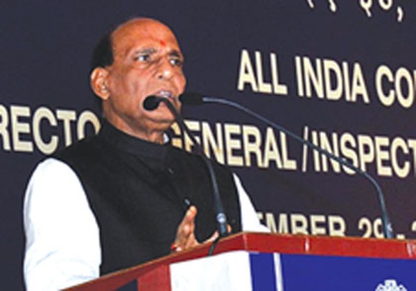 Home Minister Rajnath Singh addressing the annual police meet