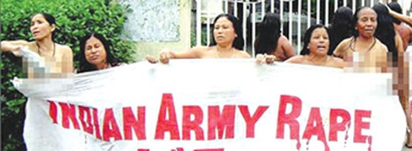 File pic of womenfolk staging the nude protest in front of the Assam Rifles back in 2004