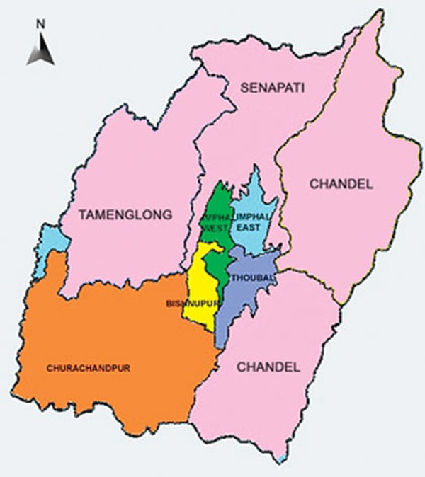 Districts (pink coloured) 'predominantly' inhabited by Nagas