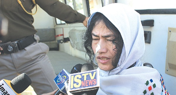 Sharmila speaking to the media