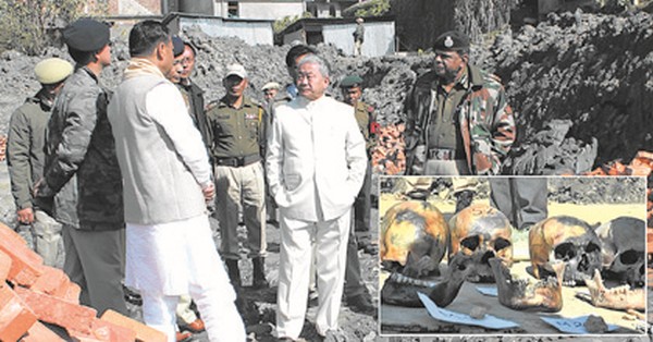 Dy CM Gaikhangam at the site and inset the human skulls found some days back 
