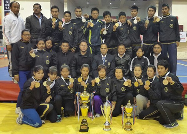 State wushu team pose with the trophies 