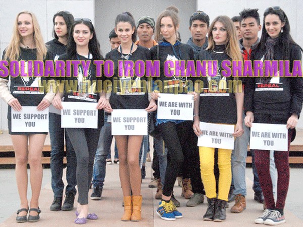 Seven International Models from Brazil, Ukraine, Slovakia and Russia giving solidarity to Irom Chanu Sharmila