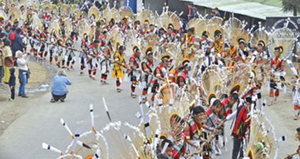 Tourists enjoying a cultural show at the Hornbill festival